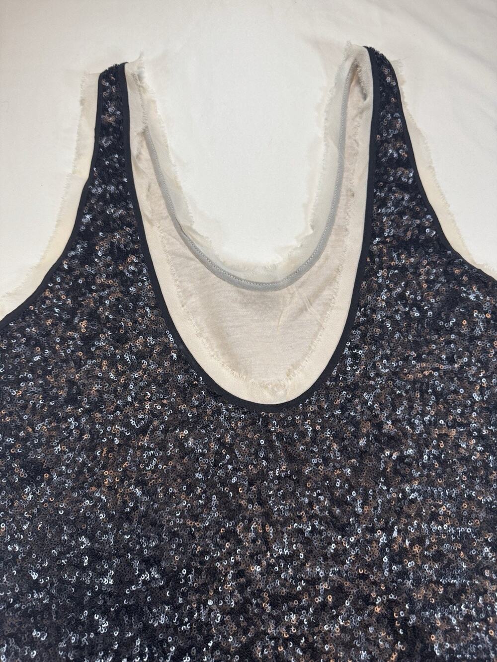 Wilfred Aritzia Black Sequin Silk Trim Tank Top XS Sleeveless Party Cocktail Y2K